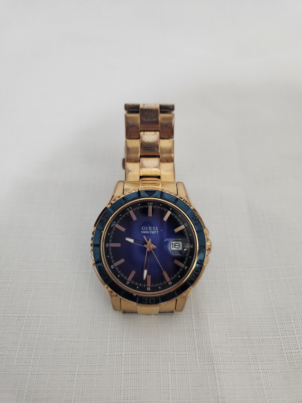 Mens GUESS Watch - Rose Gold Band with Blue Dial-42 MM.